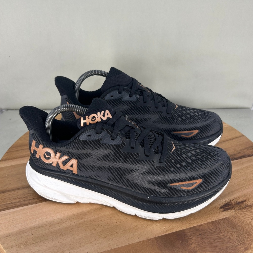 Hoka Clifton 9 Womens Running Shoes Black Copper 1127896-BCPPR Size 9 B